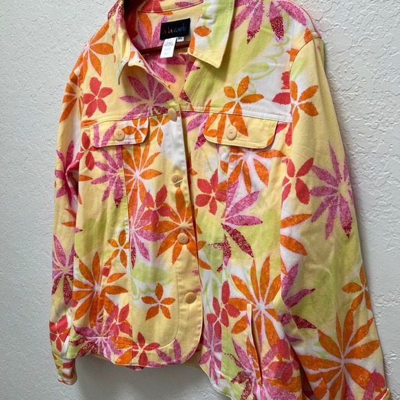 à la carte XL Floral Print Button Front Jacket Women's Yellow Pink Orange - Picture 2 of 5